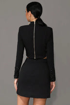 Miriam Black Rhinestone Crop Top and Skirt Two-Piece Set
