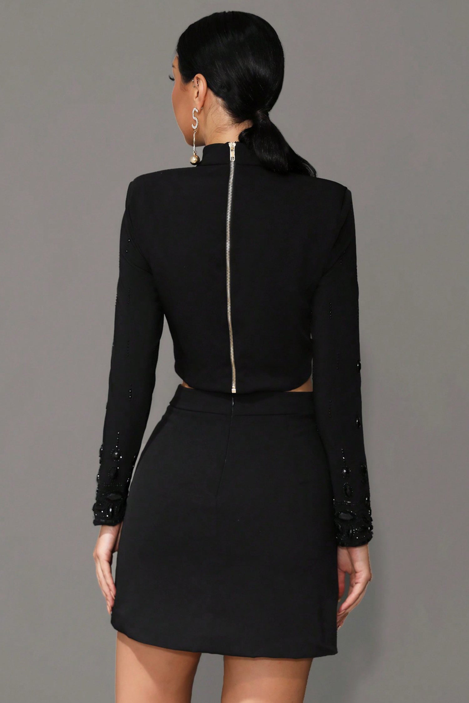 Miriam Black Rhinestone Crop Top and Skirt Two-Piece Set