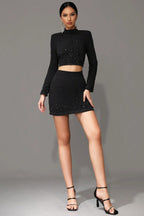 Miriam Black Rhinestone Crop Top and Skirt Two-Piece Set