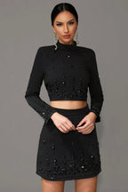Miriam Black Rhinestone Crop Top and Skirt Two-Piece Set