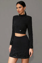 Miriam Black Rhinestone Crop Top and Skirt Two-Piece Set