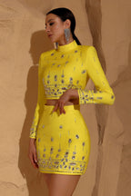 Miriam Yellow Rhinestone Crop Top and Skirt Two-Piece Set