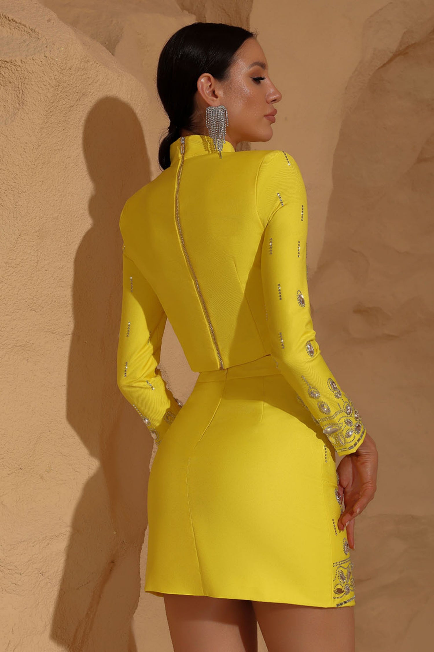 Miriam Yellow Rhinestone Crop Top and Skirt Two-Piece Set Secondary image
