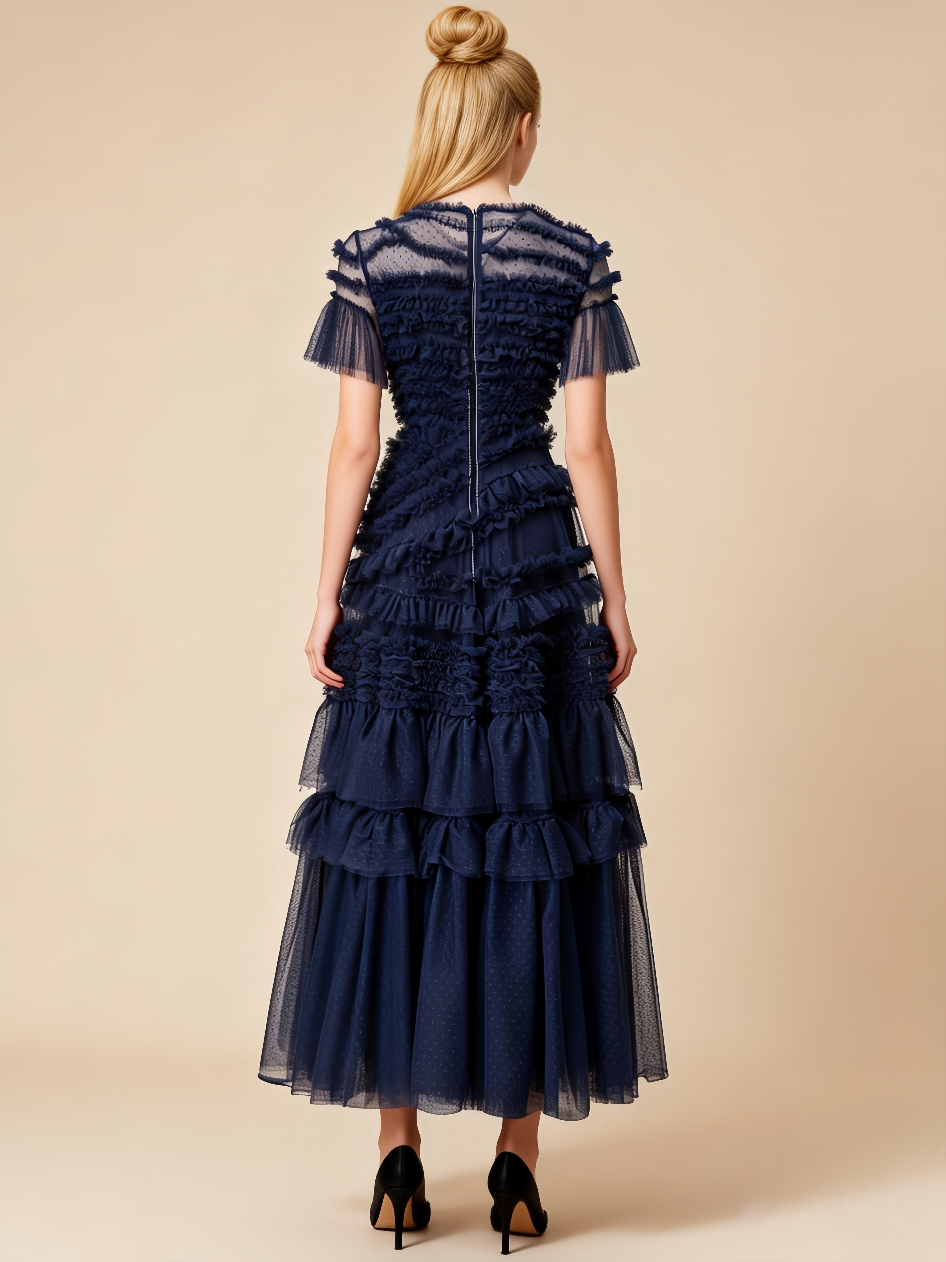 Naomi Blue Ruffled Short Sleeve Maxi Dress