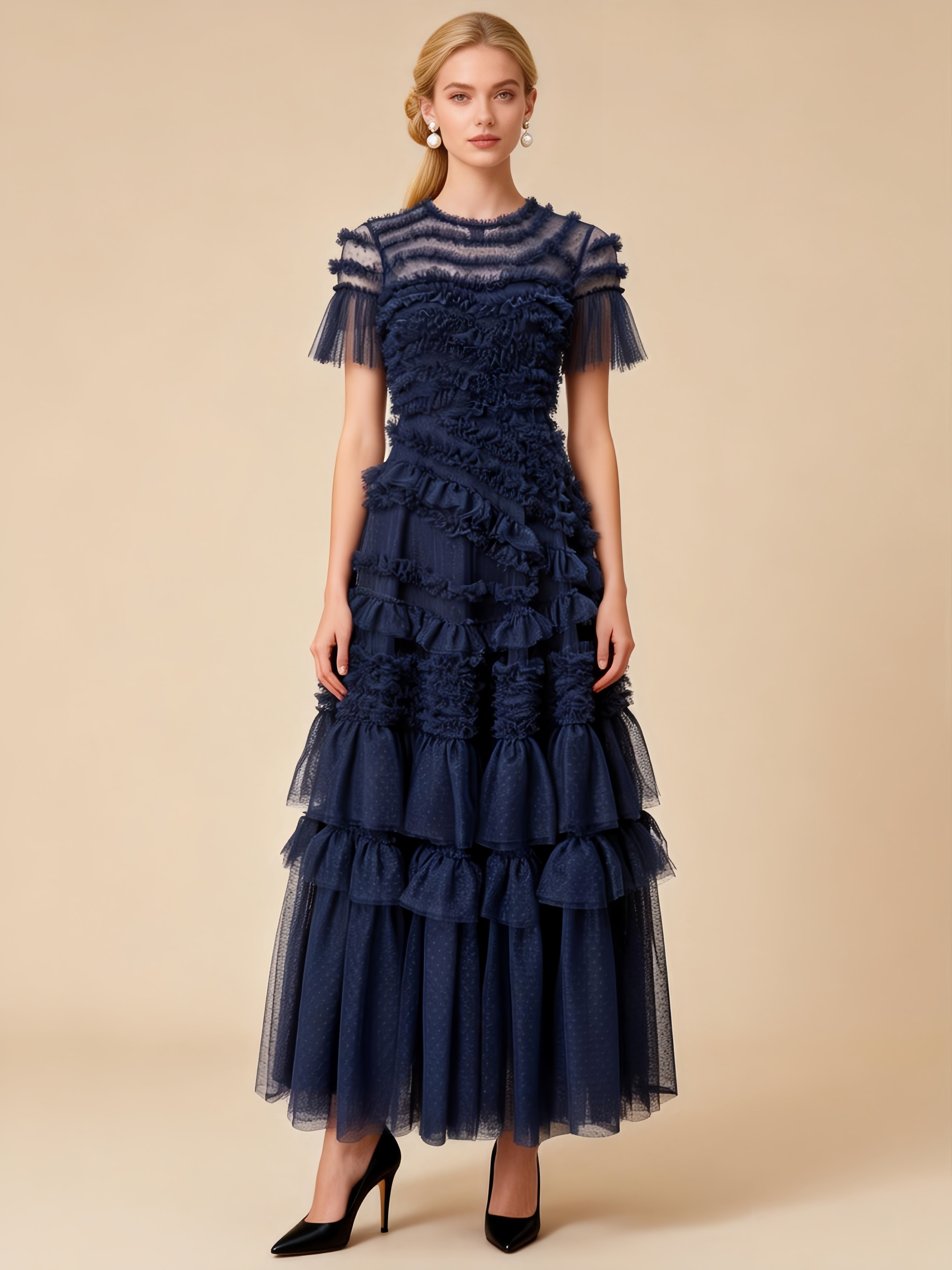 Naomi Blue Ruffled Short Sleeve Maxi Dress Main image