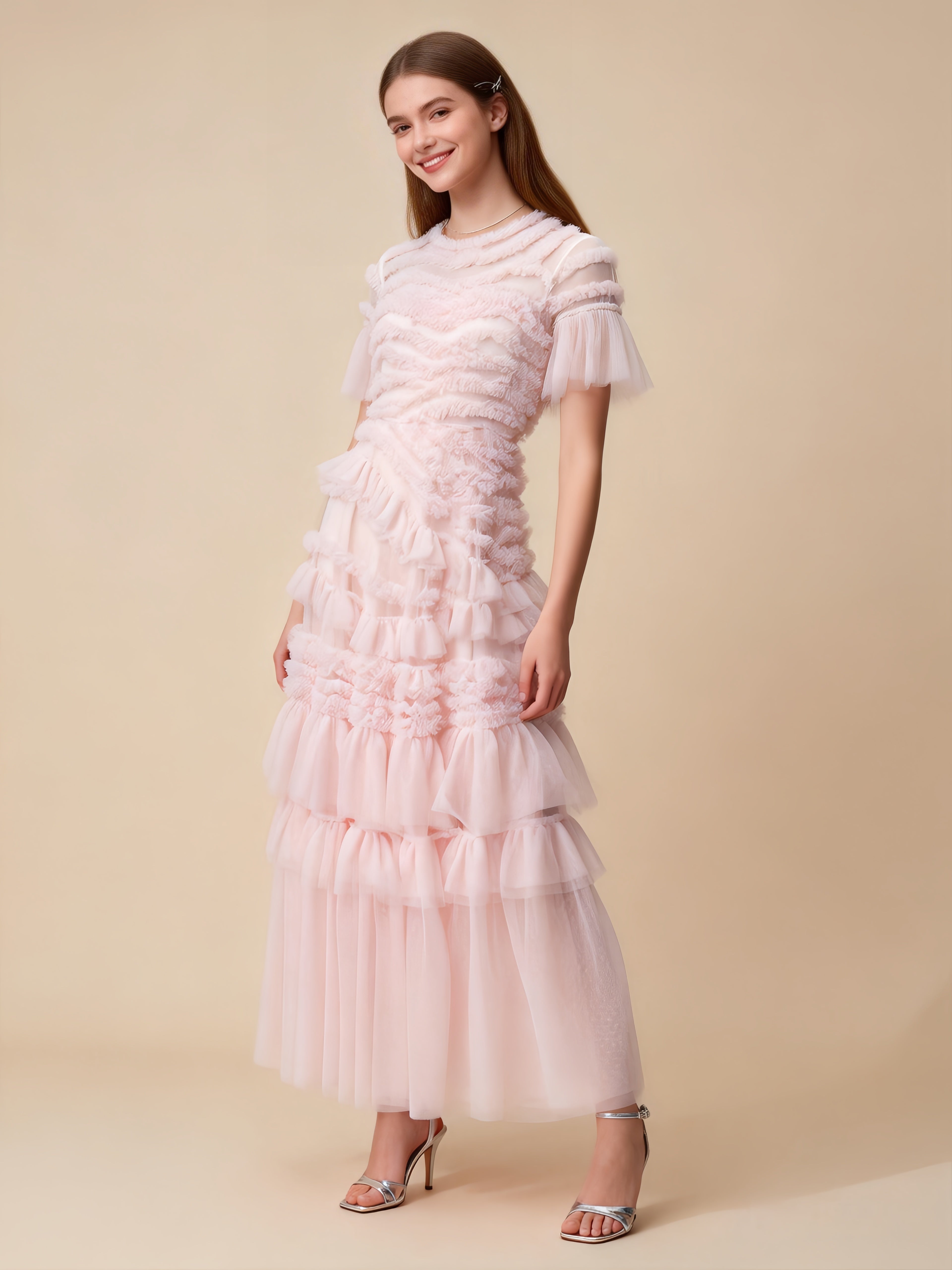 Naomi Pink Ruffled Short Sleeve Maxi Dress Secondary image