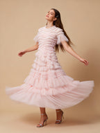 Naomi Pink Ruffled Short Sleeve Maxi Dress