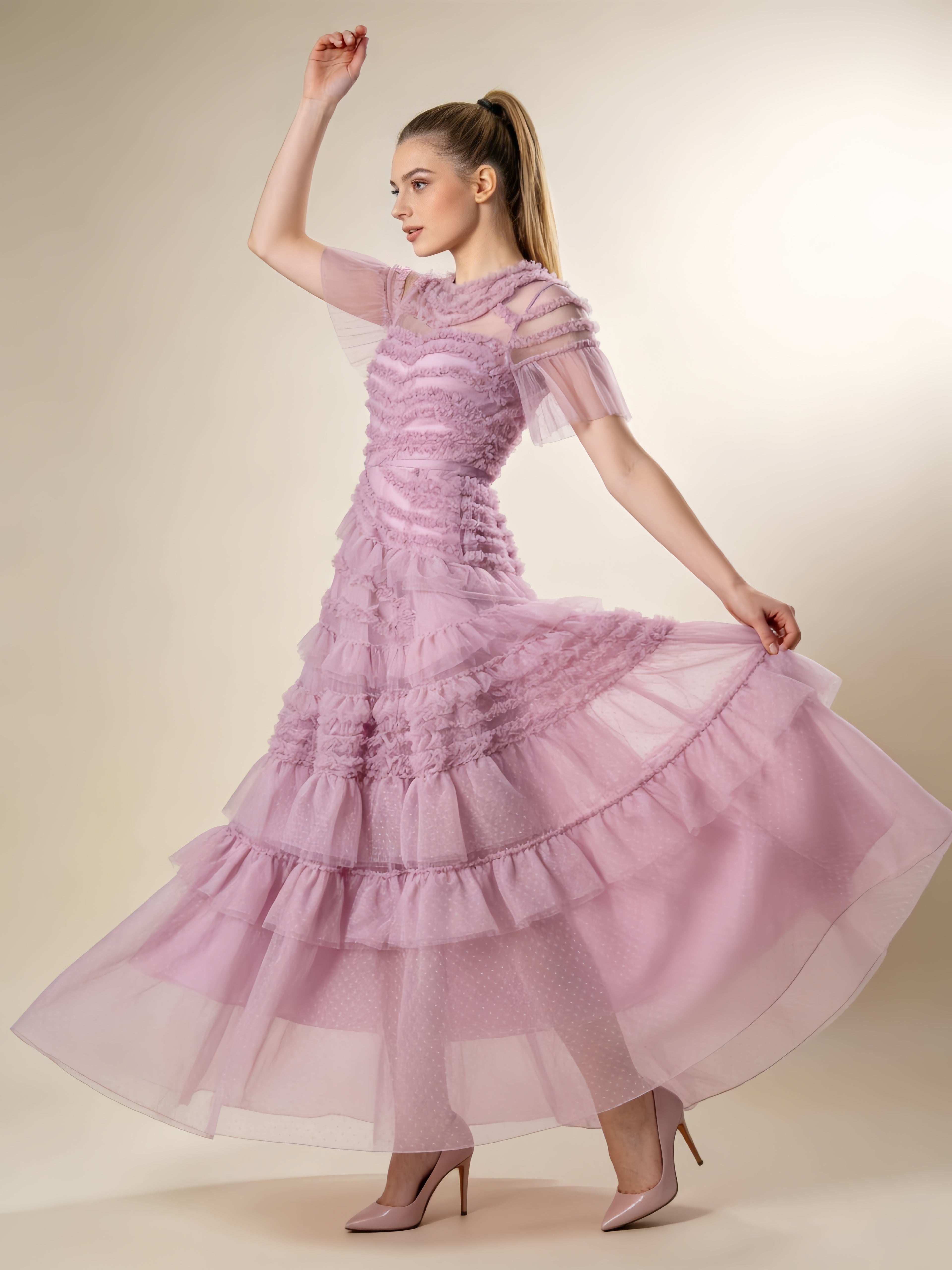 Naomi Purple Ruffled Short Sleeve Maxi Dress Secondary image