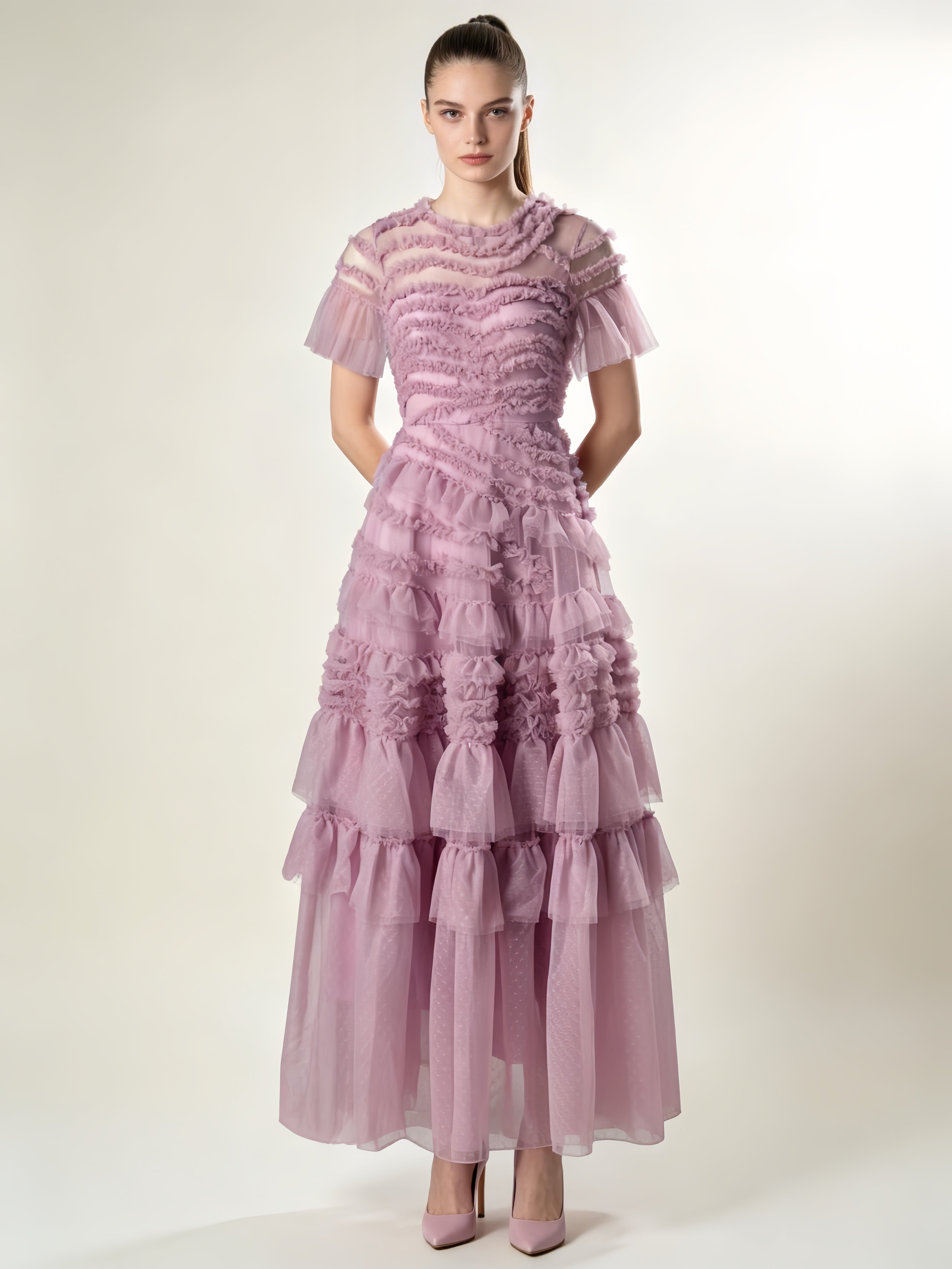 Naomi Purple Ruffled Short Sleeve Maxi Dress Main image