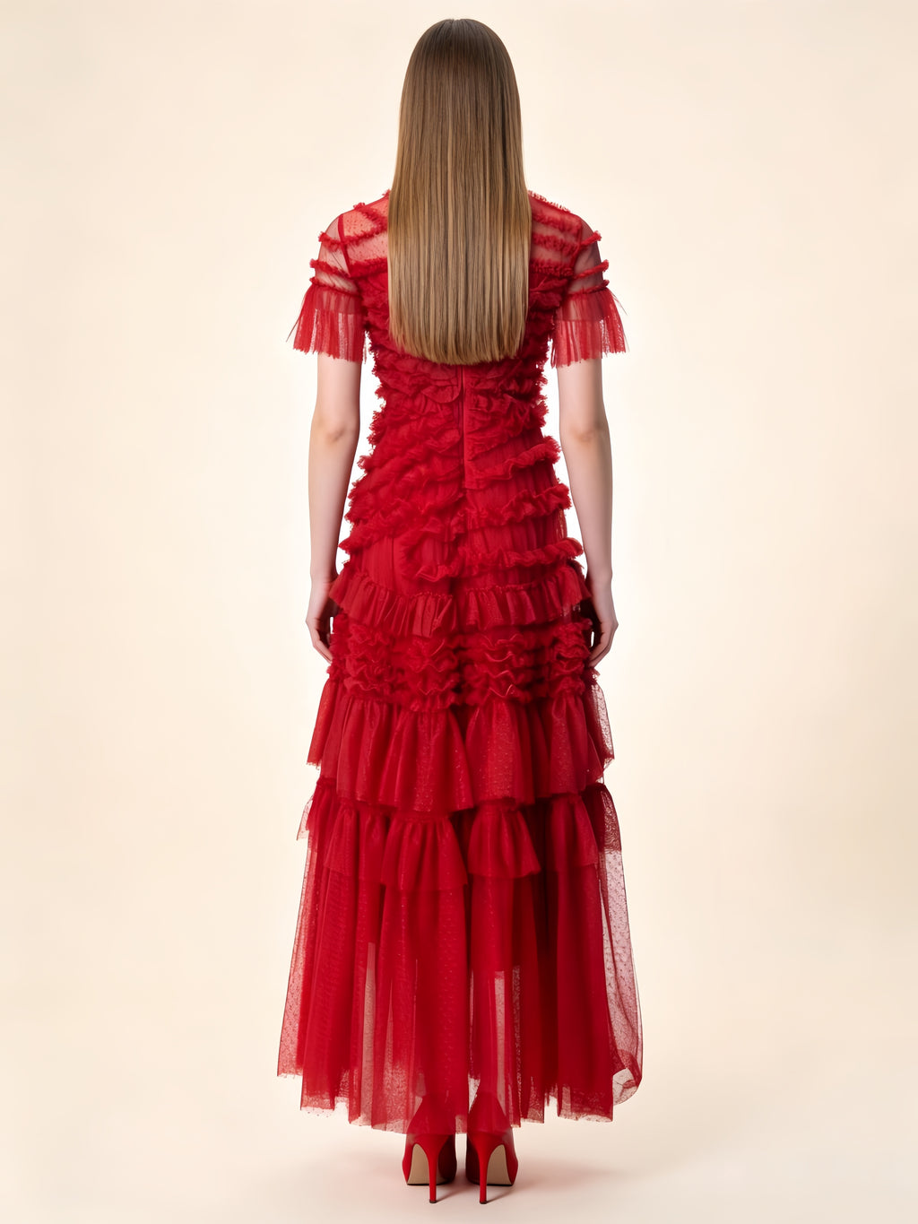 Naomi Red Ruffled Short Sleeve Maxi Dress