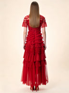 Naomi Red Ruffled Short Sleeve Maxi Dress