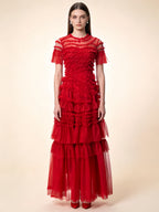 Naomi Red Ruffled Short Sleeve Maxi Dress