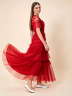 Naomi Red Ruffled Short Sleeve Maxi Dress