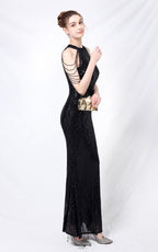 Nolan Black Rhinestone Tassel Maxi Evening Dress