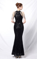 Nolan Black Rhinestone Tassel Maxi Evening Dress