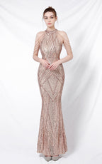 Nolan Gold Rhinestone Tassel Maxi Evening Dress