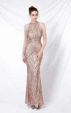 Nolan Gold Rhinestone Tassel Maxi Evening Dress