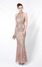 Nolan Gold Rhinestone Tassel Maxi Evening Dress