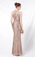 Nolan Gold Rhinestone Tassel Maxi Evening Dress