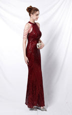 Nolan Red Rhinestone Tassel Maxi Evening Dress