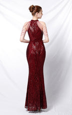 Nolan Red Rhinestone Tassel Maxi Evening Dress