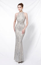 Nolan Silver Rhinestone Tassel Maxi Evening Dress