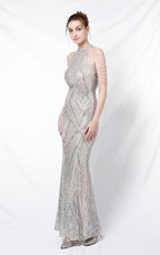 Nolan Silver Rhinestone Tassel Maxi Evening Dress
