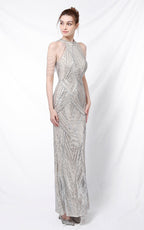 Nolan Silver Rhinestone Tassel Maxi Evening Dress