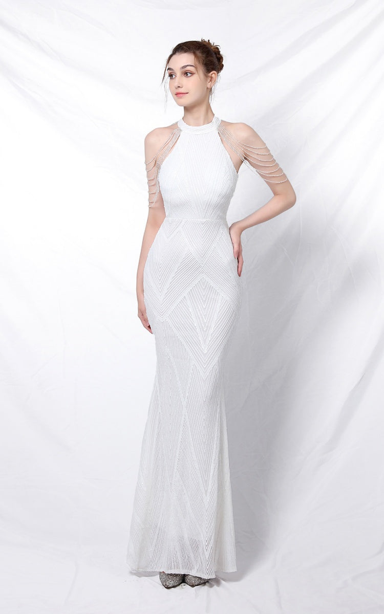 Nolan White Rhinestone Tassel Maxi Evening Dress Secondary image