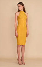 Nora Yellow Halter Bandage Midi Dress
