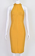 Nora Yellow Halter Bandage Midi Dress