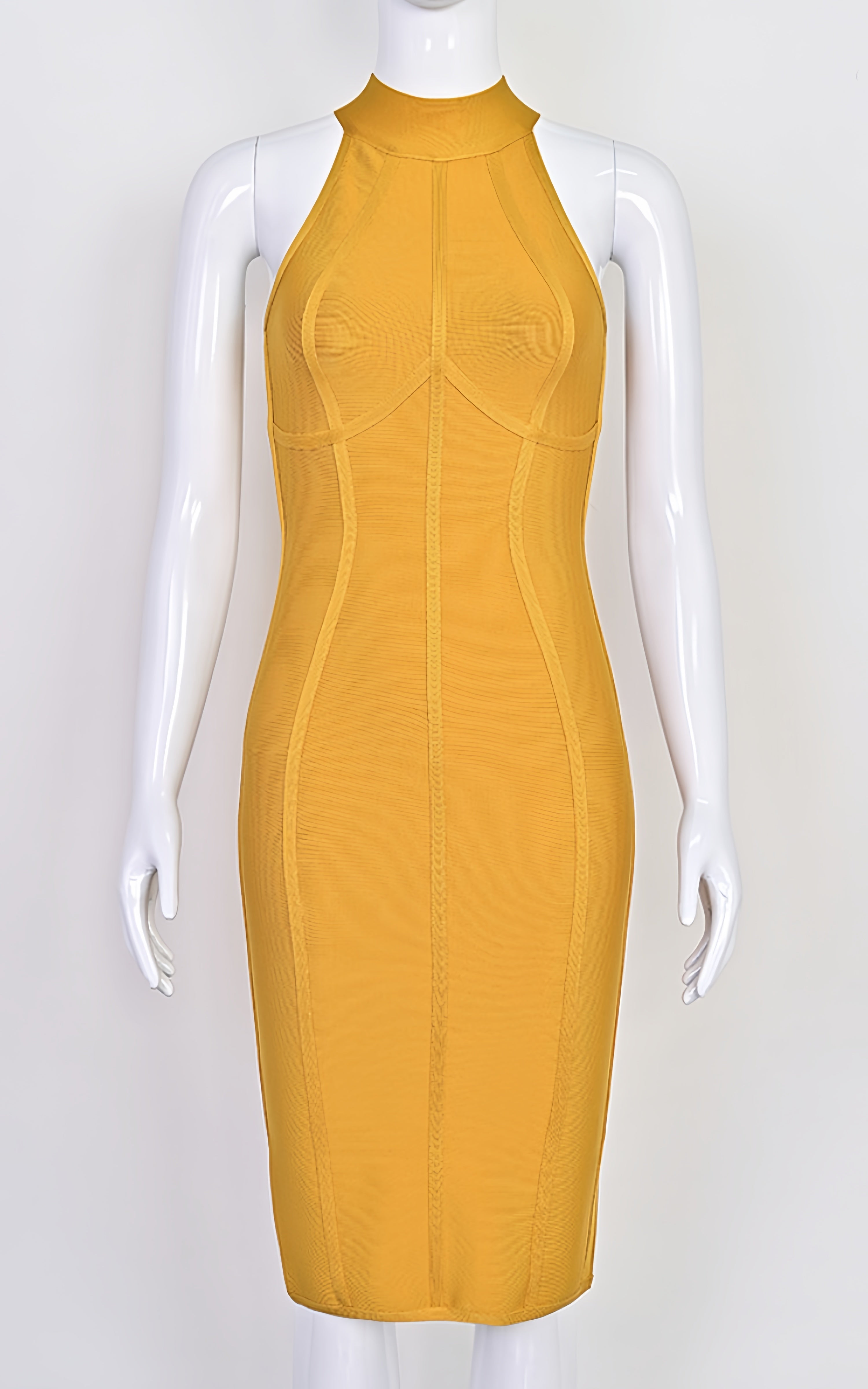 Nora Yellow Halter Bandage Midi Dress