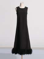 Greta Black Sleeveless Feather-Hem Maxi Dress