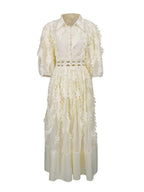 Lola Beige Diamond Feather Tassel Maxi Dress