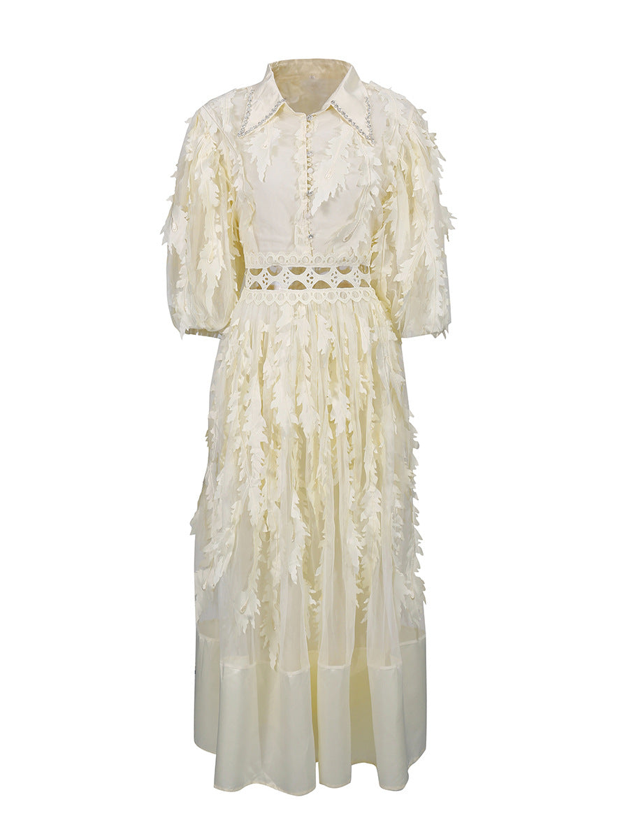 Lola Beige Diamond Feather Tassel Maxi Dress