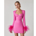Lance Pink Feather Bandage Mini Dress