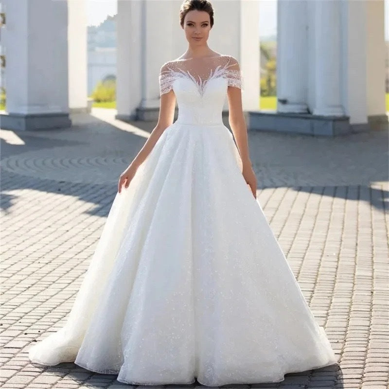 Hajar Off Shoulder Lace  Wedding Dress In White - PDC