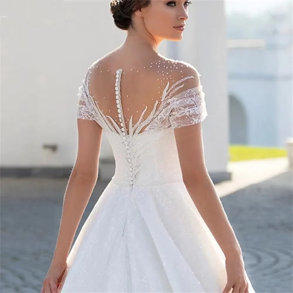 Hajar Off Shoulder Lace  Wedding Dress In White - PDC