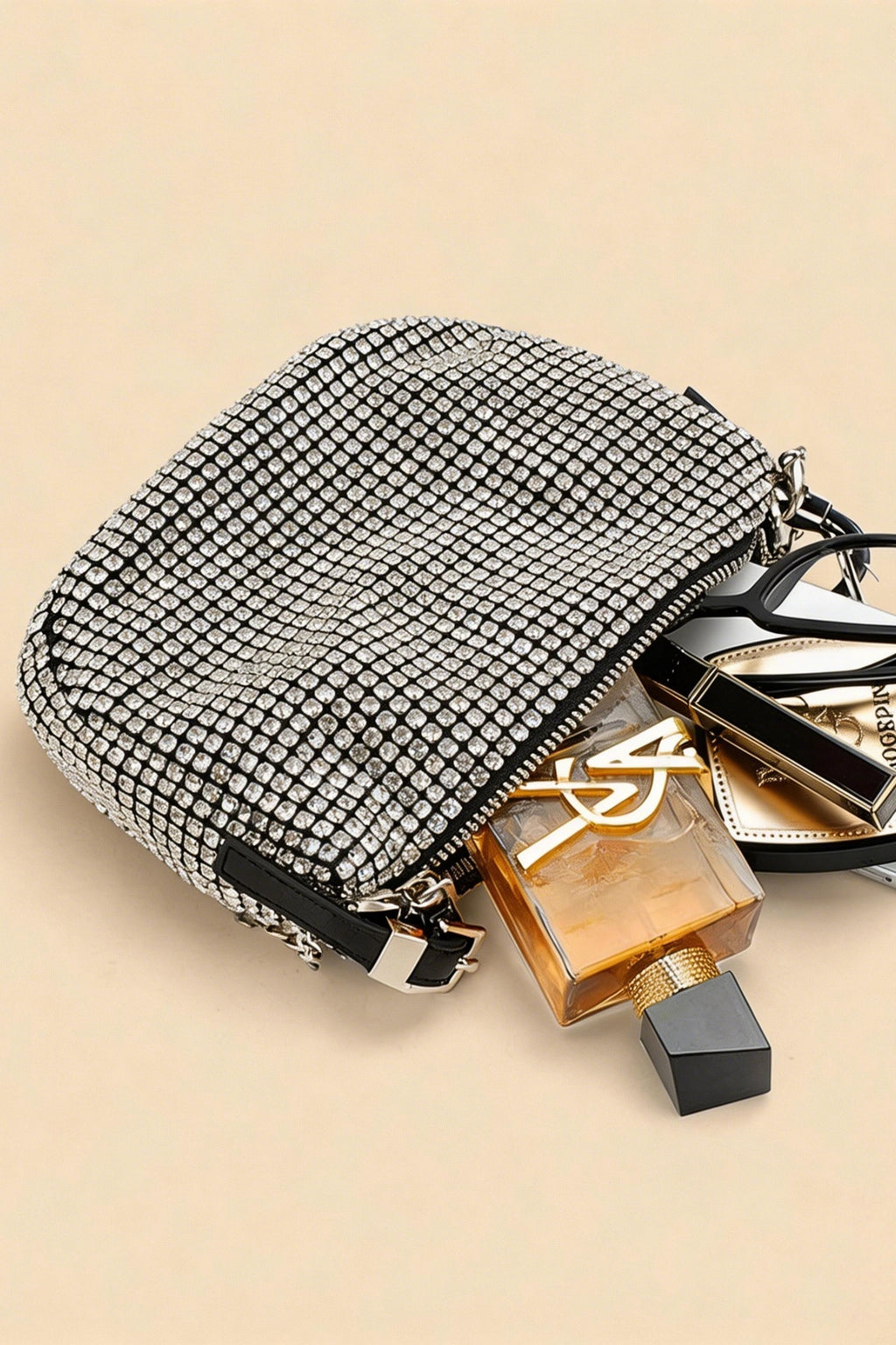 Olga Silver Rhinestone Shoulder Bag