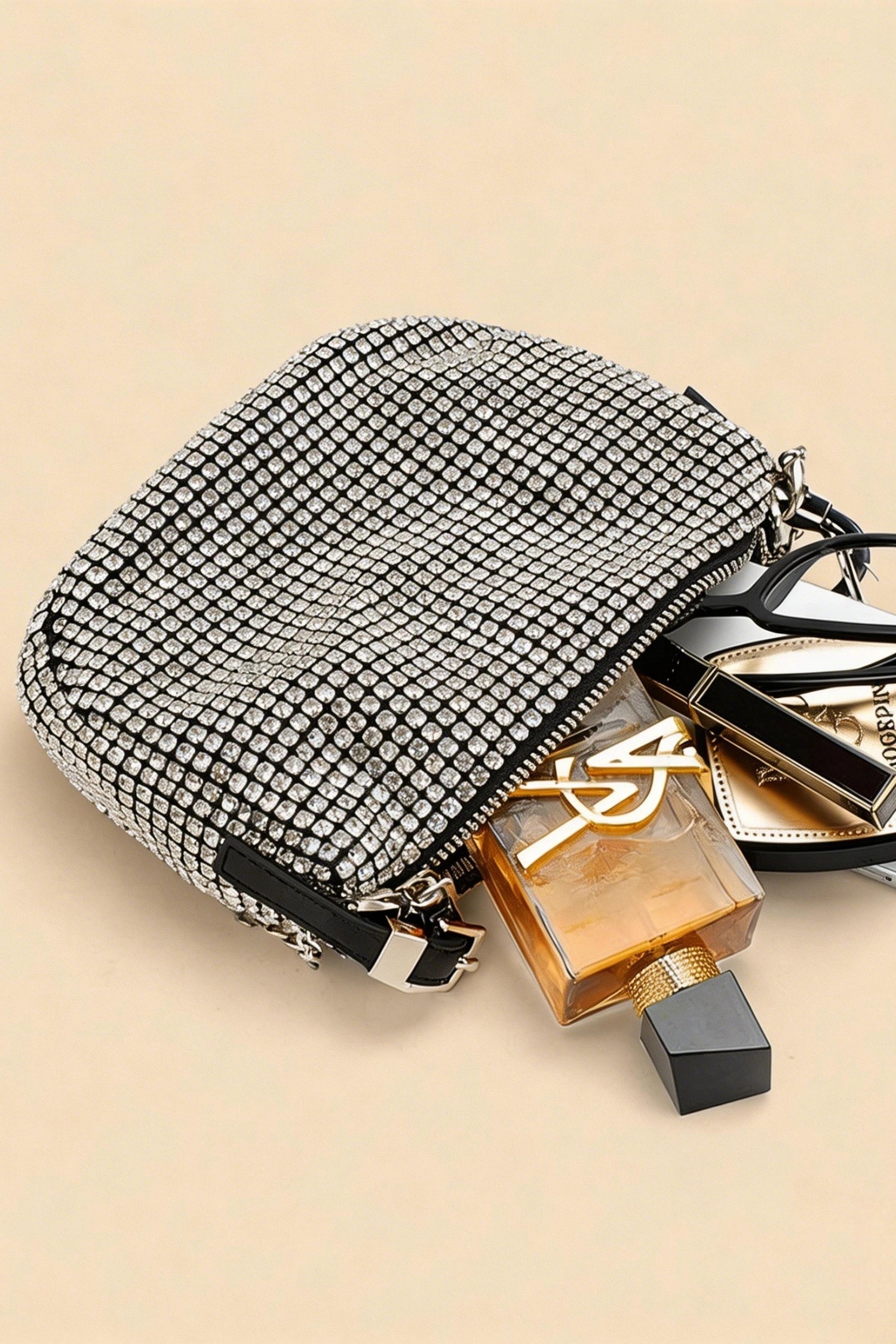 Olga Silver Rhinestone Shoulder Bag