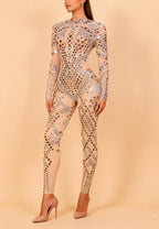 Olwen Silver Sequin Mesh Jumpsuit