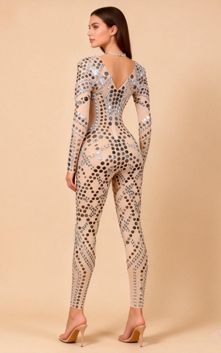 Olwen Silver Sequin Mesh Jumpsuit Secondary image
