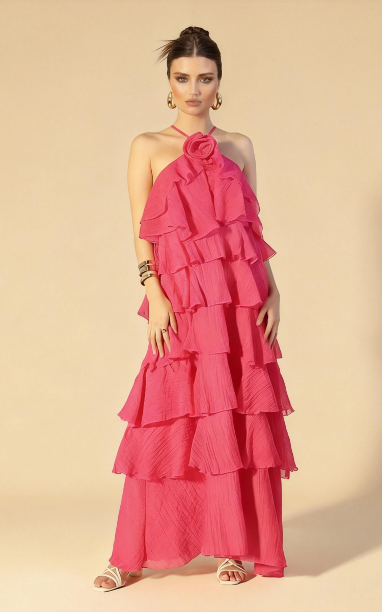 Ophelia Fuchsia Halter Chiffon Maxi Dress Main image