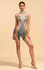 Paloma Colorful Rhinestone Tassel Sheer Romper