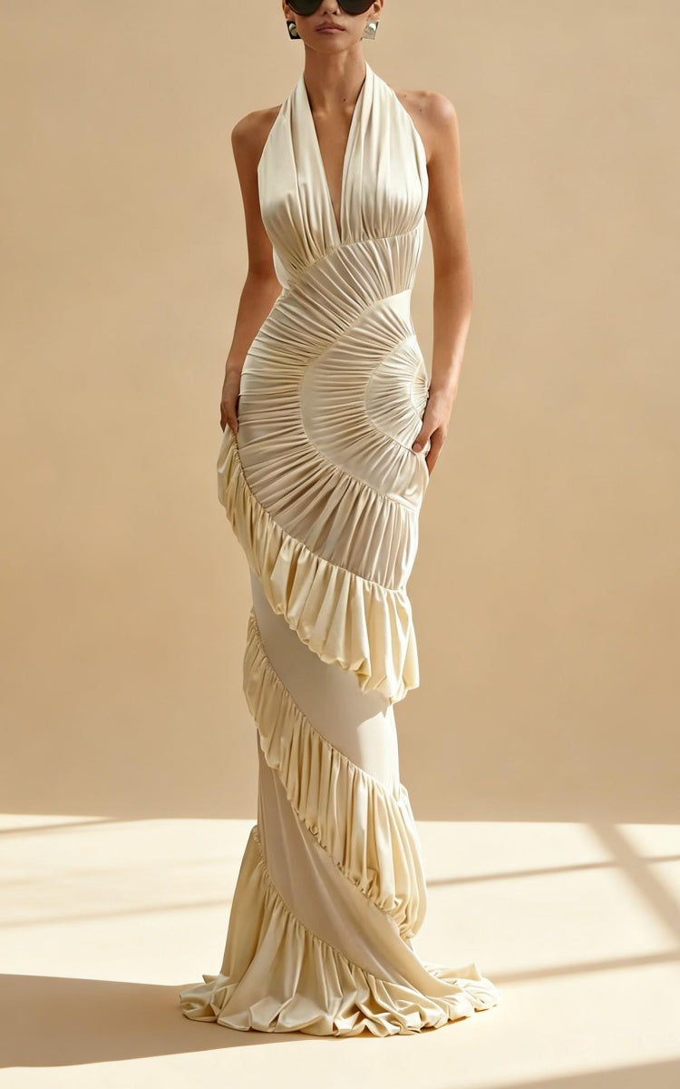 Parker Apricot Halter Neck Ruffle Maxi Dress Main image