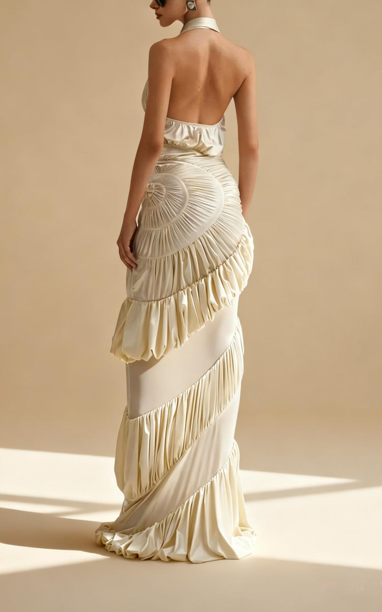 Parker Apricot Halter Neck Ruffle Maxi Dress Secondary image