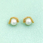 Jacova Geometric Pearl Stud Earrings In Gold
