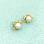 Jacova Geometric Pearl Stud Earrings In Gold