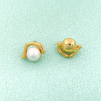 Jacova Geometric Pearl Stud Earrings In Gold