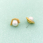 Jacova Geometric Pearl Stud Earrings In Gold